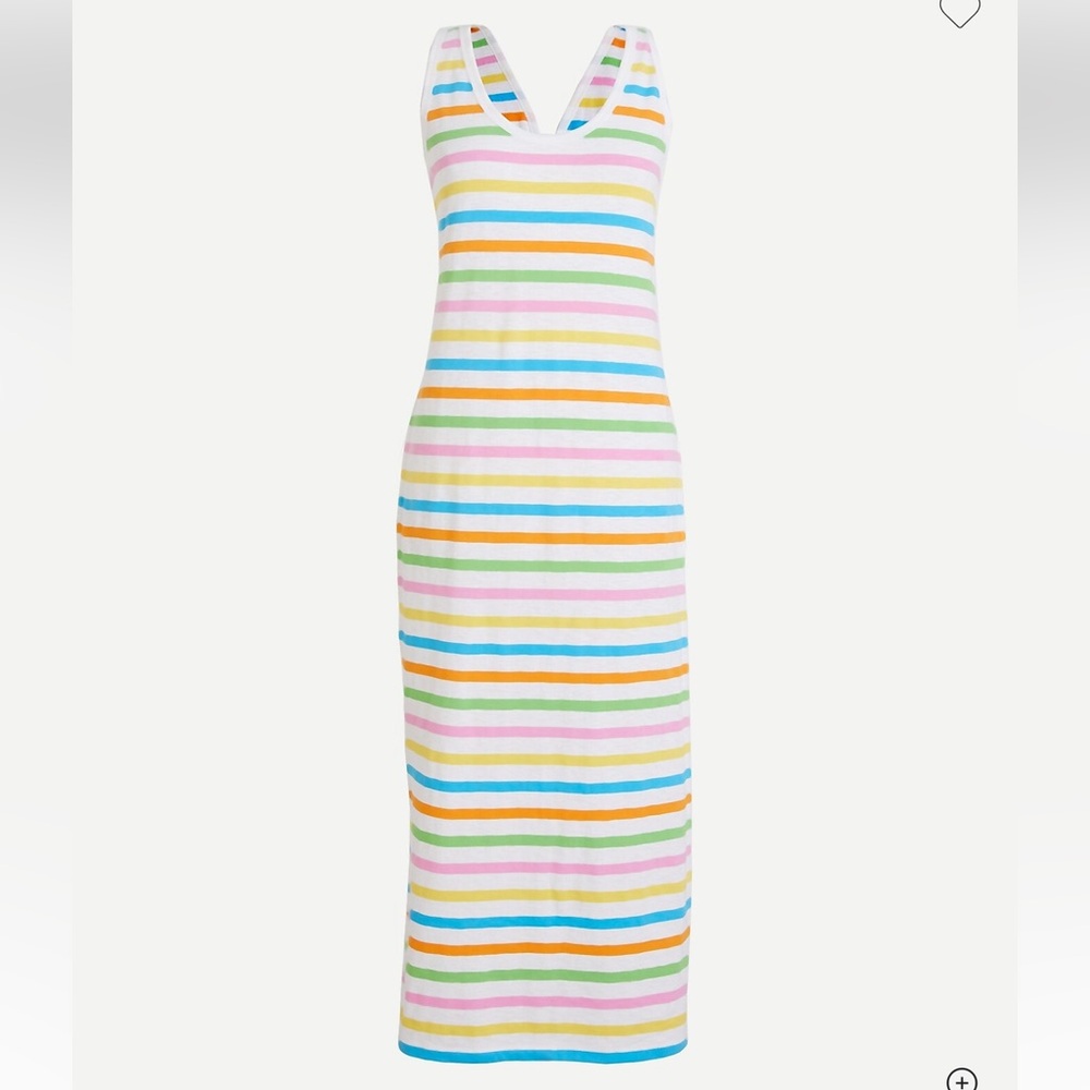J. Crew Sleeveless U-Neck Knit Cotton Dress with Pastel Stripes Size L Summer